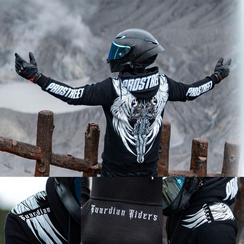 TURUN HARGA ! HOODIE PROSTREET GUARDIAN RIDERS BLACK NEW / HOODIE PRIA PROSTREET GUARDIAN ANGEL