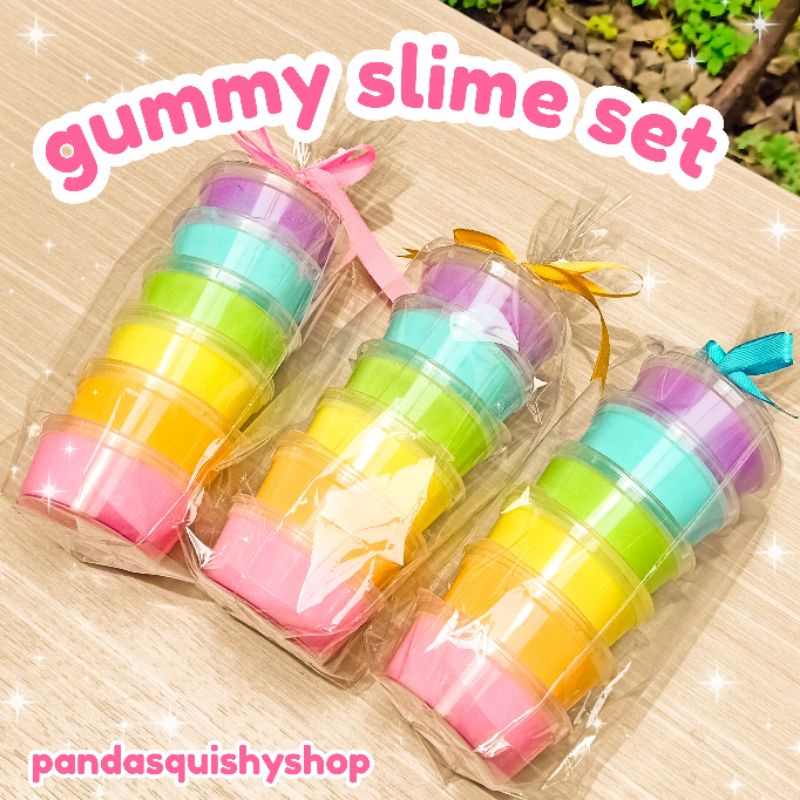 gummy slime set by pandasquishyshop tofu slime set slime rainbow pita bingkisan hampers hadiah kado ulang tahun slime set kenyal stretchy isi 6 cup slime warna warni/ Christmas gift/kado natal/ hadiah natal/ Christmas hampers/hampers natal