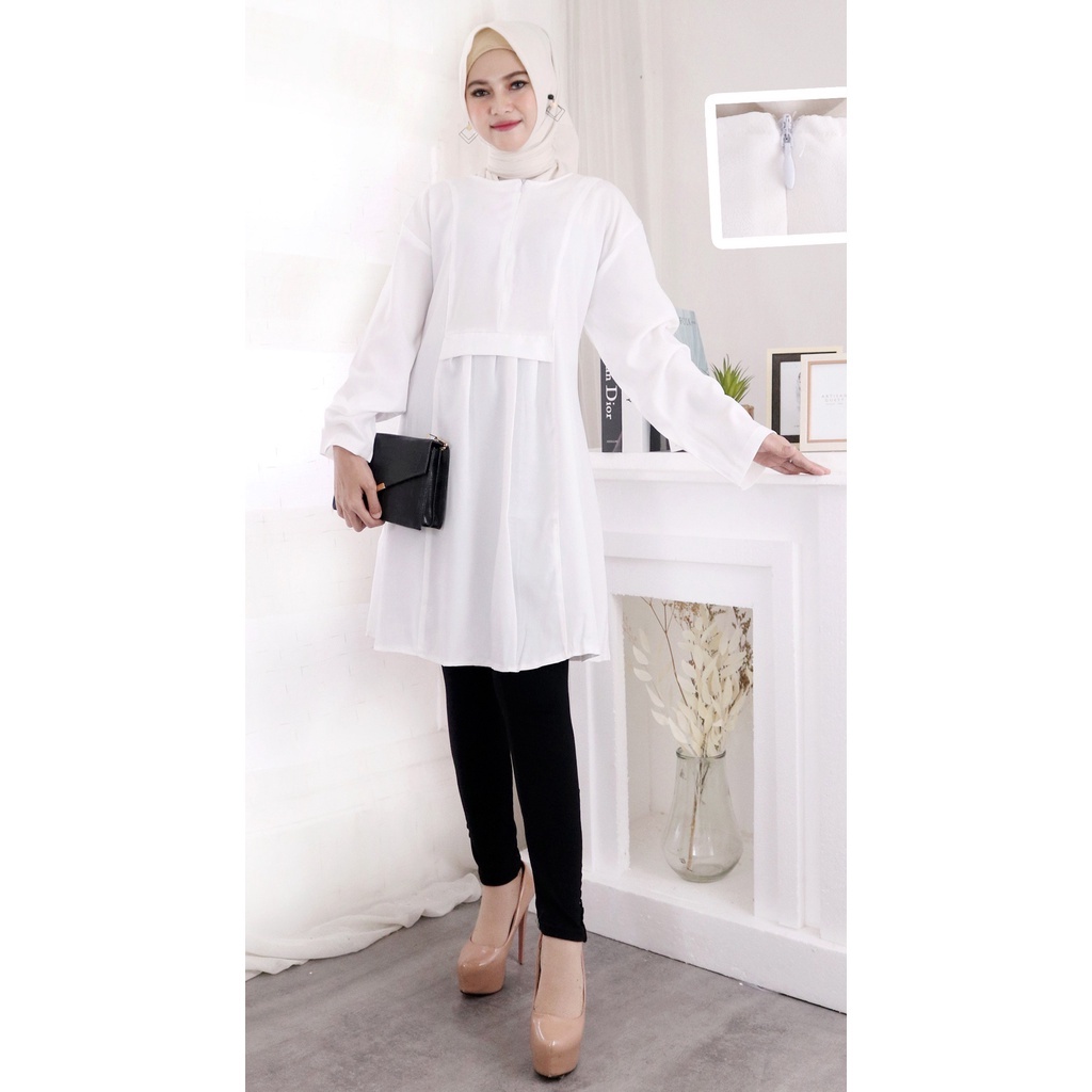 Tunik Adem | Putih Polos | Busui Friendly | Premium Mewah