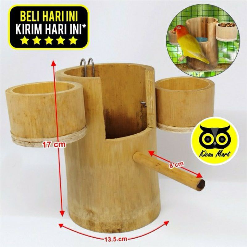 CEPUK BAMBU ALAM WADAH TEMPAT PAKAN MAKAN MINUM BURUNG KERAMBA.