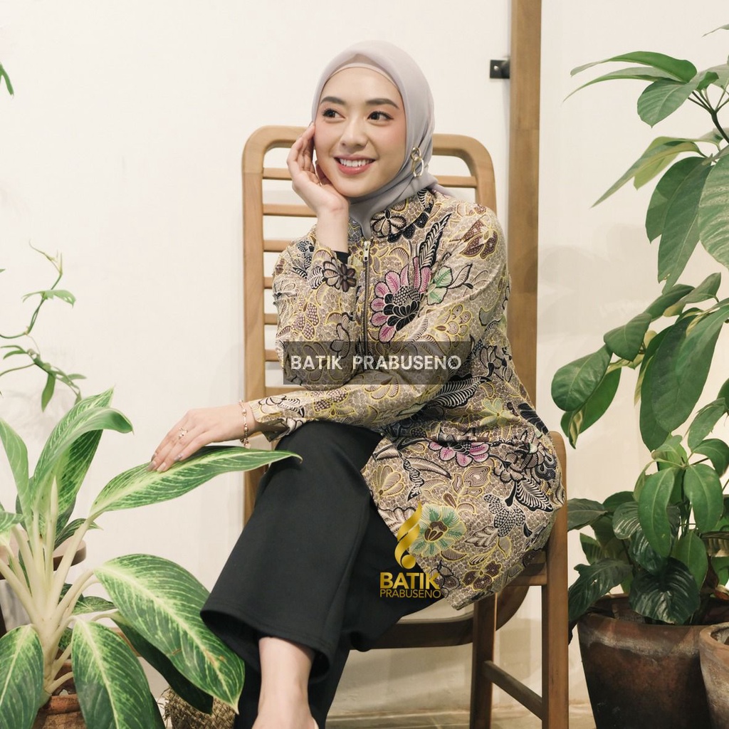 Inez Batik Tunik Batik Trend Modern Hijab Seragam Batik Atasan Kerja Wanita Blouse Atasan Kondangan 