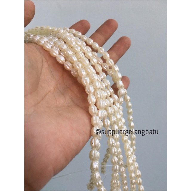 Mutiara Sintetis OVAL ULIR 8MM WHITE PEARL TULANG manik aksesoris