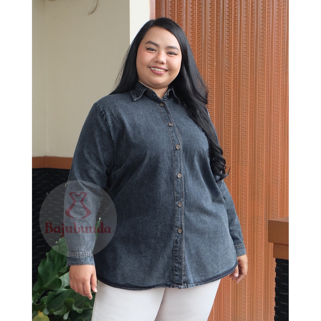 KEMEJA WANITA JUMBO BIG SIZE BAJU POLOS BLOUSE XXXL DENIM KEM JEANS-1