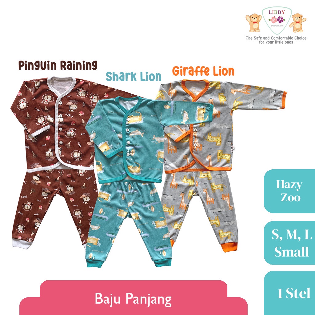 [Size SML] Libby Hazy Zoo Setelan Panjang Kancing Tengah 3 Pcs