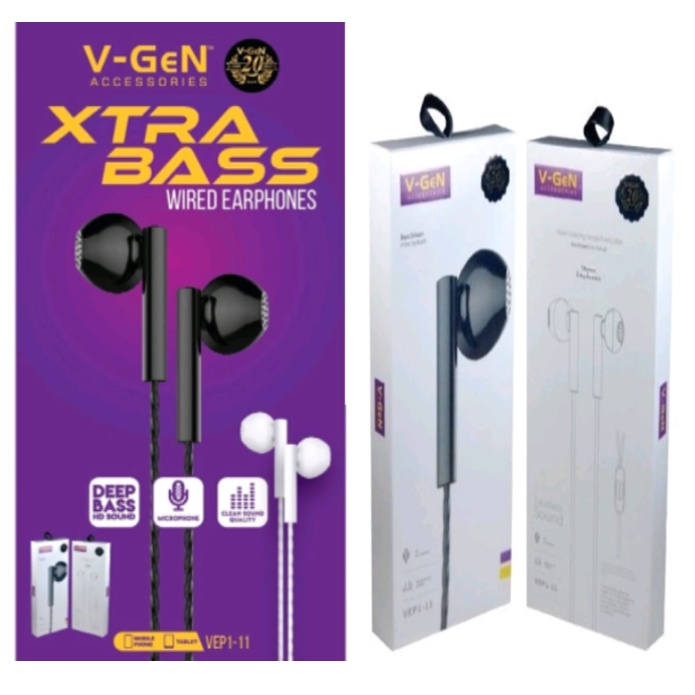 Handsfree V-GeN VEP1-11 Wired Earphone Headset Stereo Sound VGEN-Handsfree V-Gen VEP Series Original / Headset Handsfree V-Gen Wired Earphones Deep Bass-Headset vgen Extra Bass-Headset Gaming Full Bass Original V-Gen VEP1-11 With Mic High Quality