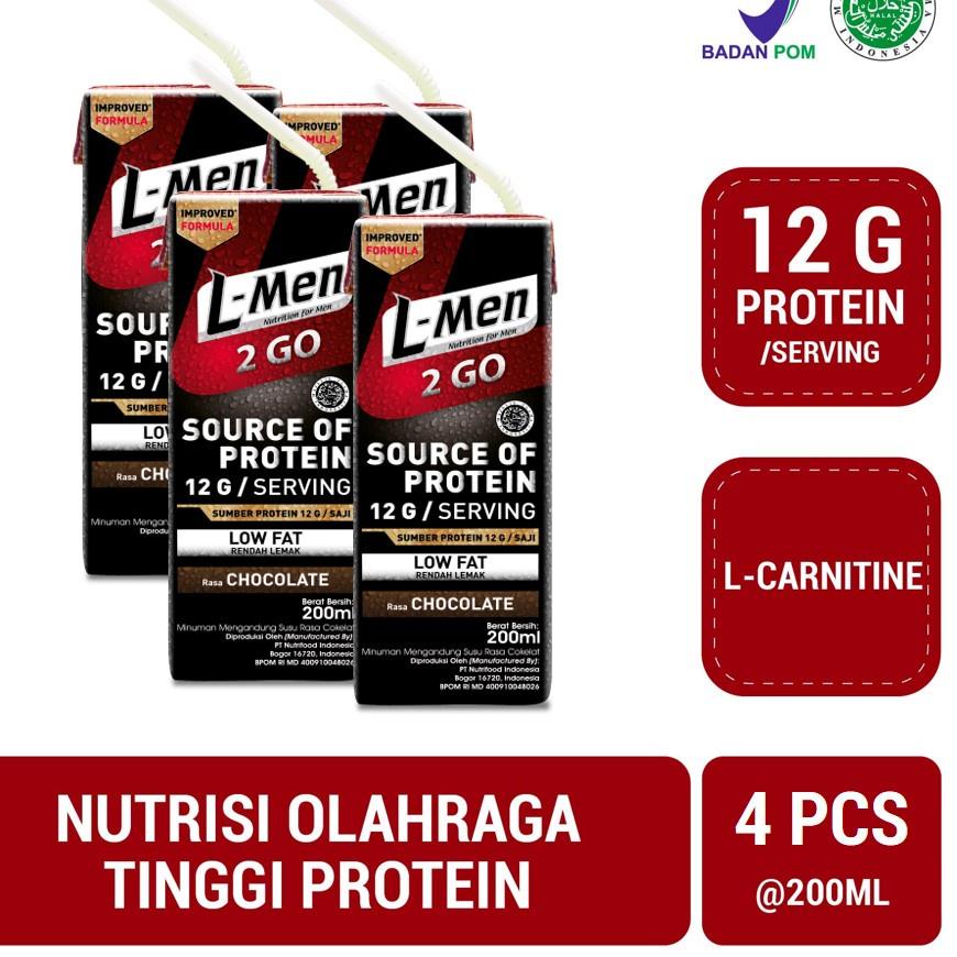 

4 Pack - L-Men Hi Protein 2 Go Chocolate 200 ml RTD to Drink - Suplemen Tinggi Protein Siap Minum ン