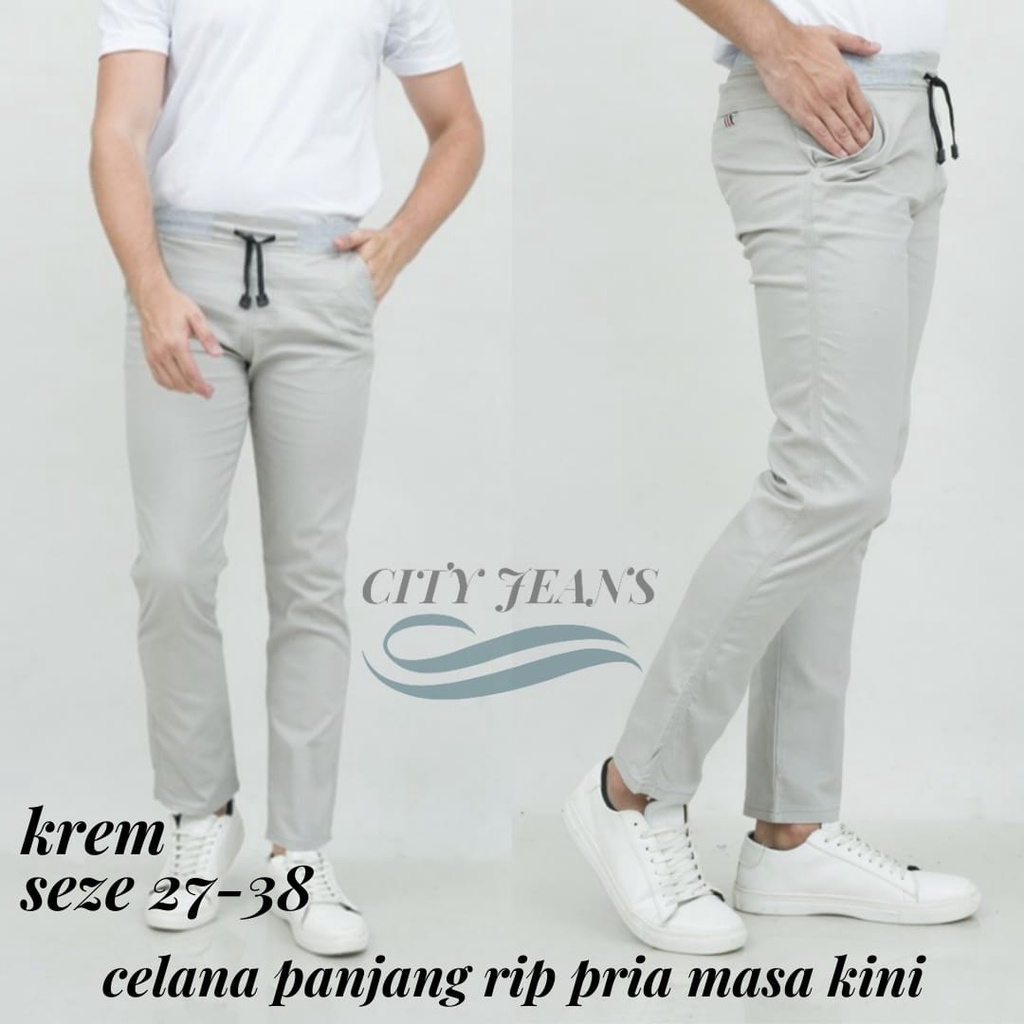 CELANA CHINO RIP PANJANG DEWASA PINGGANG KARET-