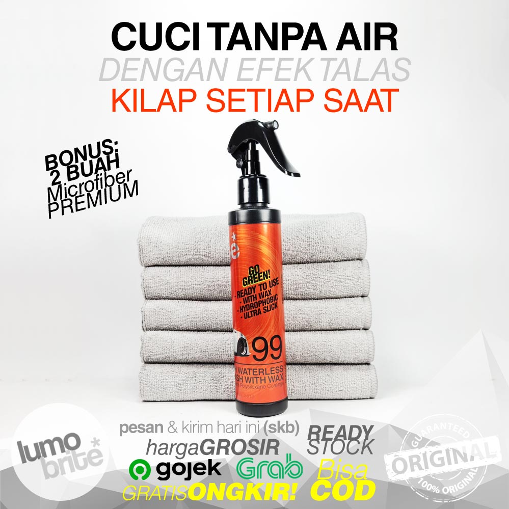 Sabun Cuci Motor Mobil Tanpa Air LUMOBRITE 99 DRYWASH WAX SIAP PAKAI Spray Waterless Wash Shampoo Hemat Air Pengkilap Pengkilat Body Motor Mobil Poles Pembersih Cat Doff  Efek Daun Talas Hydrophobic Eksterior Interior Nano Coating Sealant Guard Carnauba