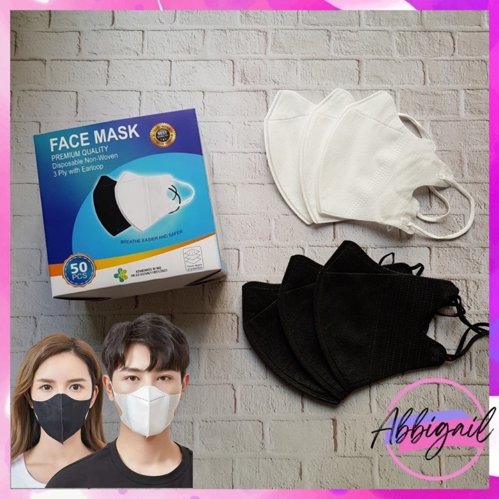 𝘈𝘉𝘎✰ Masker Duckbill Face Mask Putih Hitam Model Earloop / Duck Bill FaceMask Disposable Hitam 3ply isi 50pcs 1027