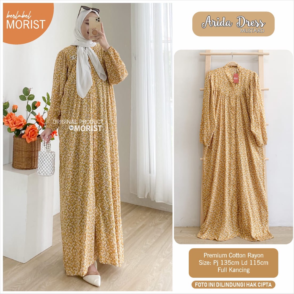 Arida Mustard Dress Gamis Original Morist Berlabel