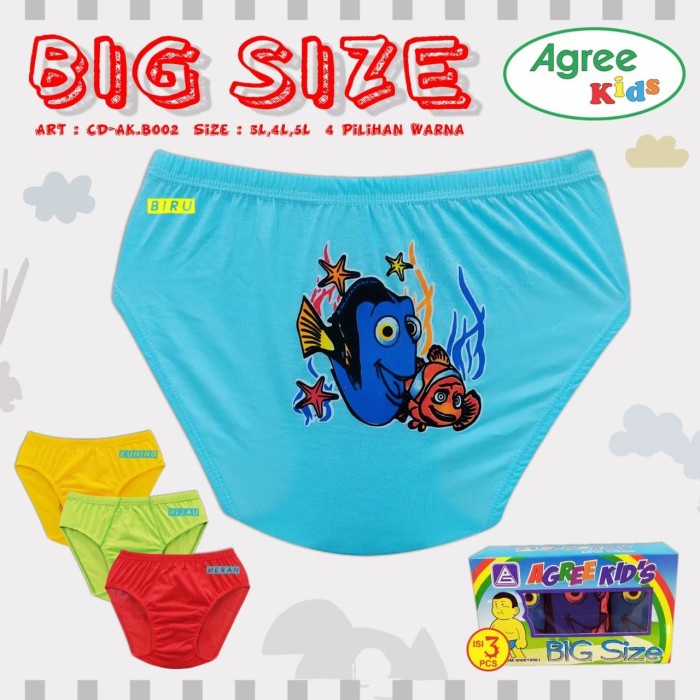 3pcs CD Agree Kids Big Size B002 Anak Laki Laki | Celana Dalam Agree Boys Jumbo Anak | Open Sorex Grosir