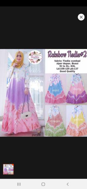 Gamis Kaos Rainbow Tiedie 2, Bahan Combad, Warna Pelangi, Batik Pekalongan