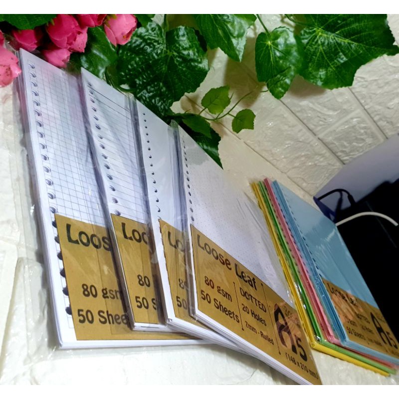 

loose leaf A5 B5 refill isi binder PUTIH motif LINES DOT GRID PLAIN BISA CUSTOM NAMA/QUOTE/NOTES
