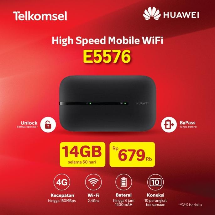 Mifi Modem Wifi 4G Huawei E5573 Free Telkomsel 14Gb Terbaru