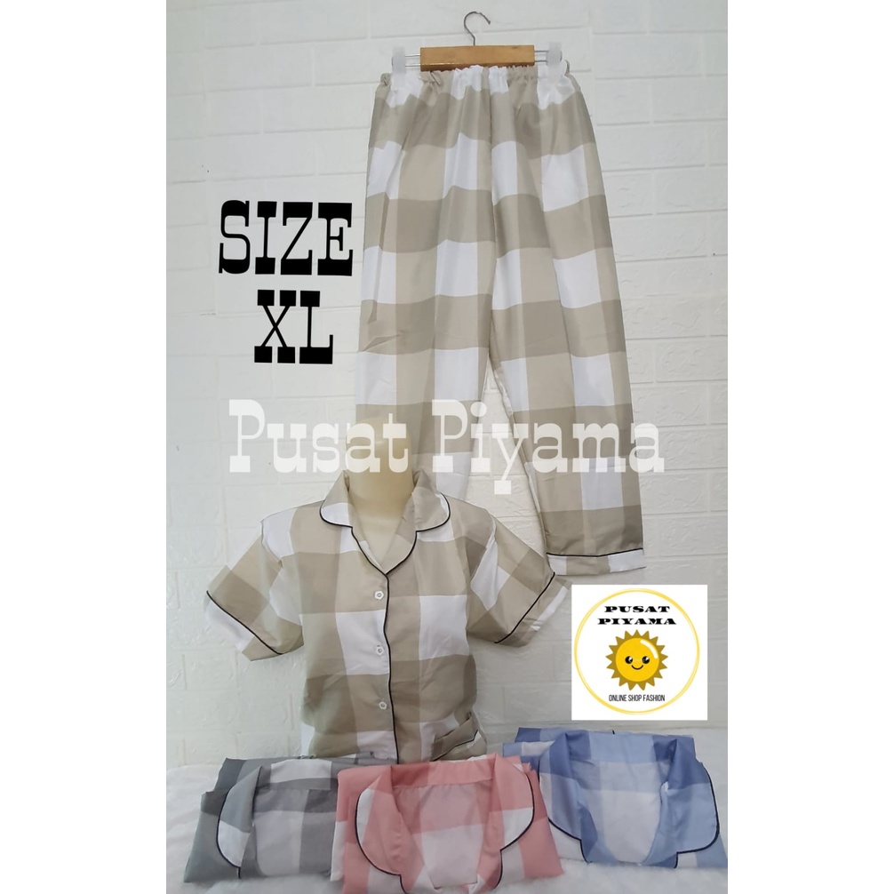 Setelan Lengan Pendek Piyama Baju Tidur Wanita Guilen Kotak Pajamas Cewek Dewasa Kekinian Abg-XL PENDEK NONA COKSU