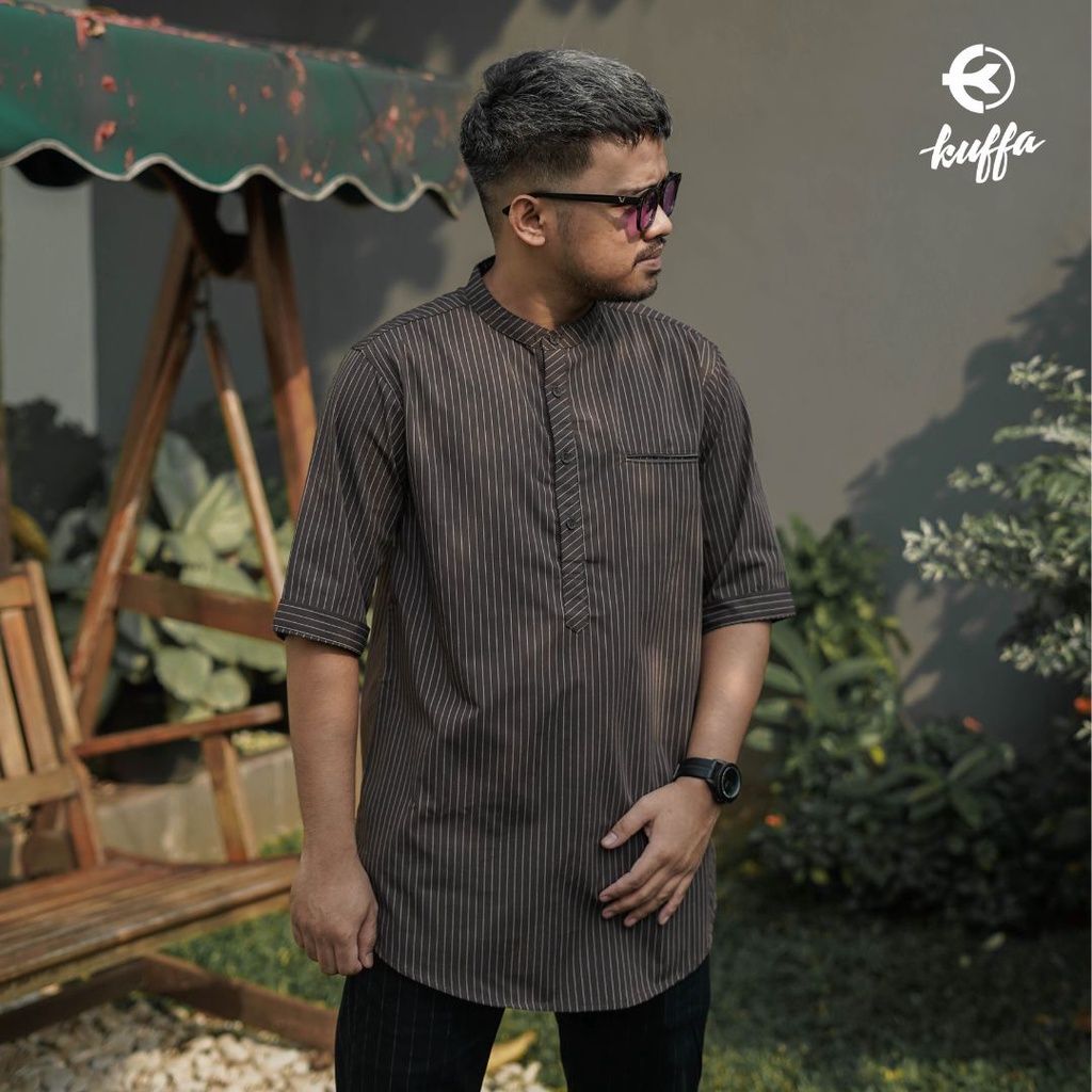 Baju Muslim Kemeja Koko Longline Salur Lengan Pendek Pria Dewasa / Fashion Muslim / Atasan / Berkual