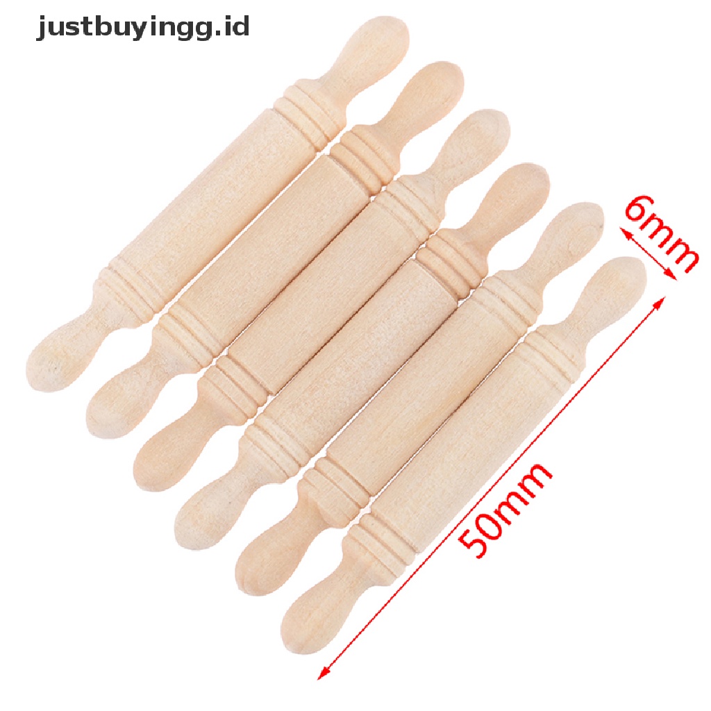 Justbuyingg.Id 6pcs / Set Mainan Miniatur Rolling Pin Kayu Aksesoris Dapur Rumah Boneka 1: 12