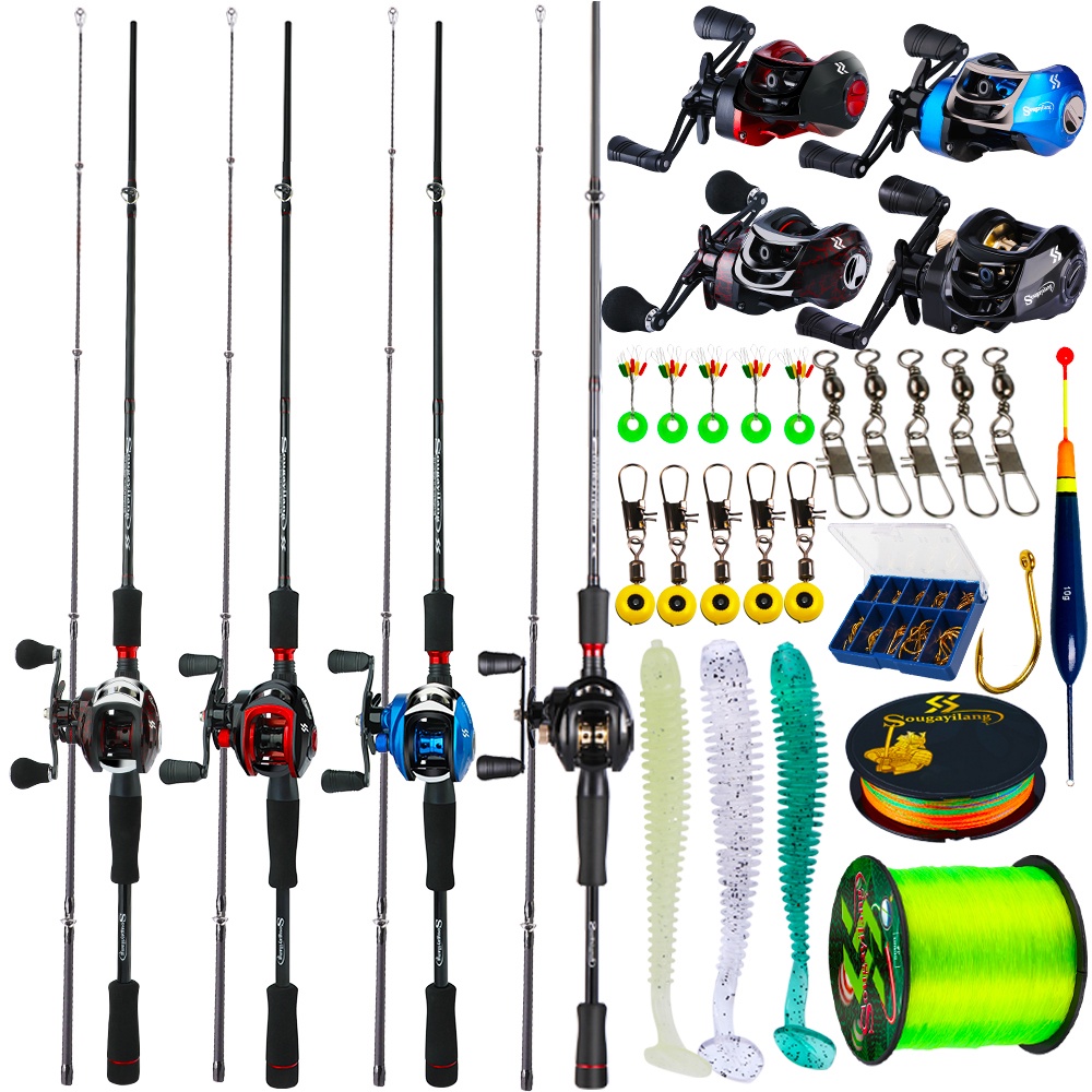 Tongkat Pancing Kombo, Kit Lengkap 1.8m/2.1M Casting Pancingan dengan 18 + 1BB Gulungan Baitcasting dan Aksesoris Memancing Umpan Lembut Dikepang Senar Nilon Flot Set Alat Pancing Kombo COD