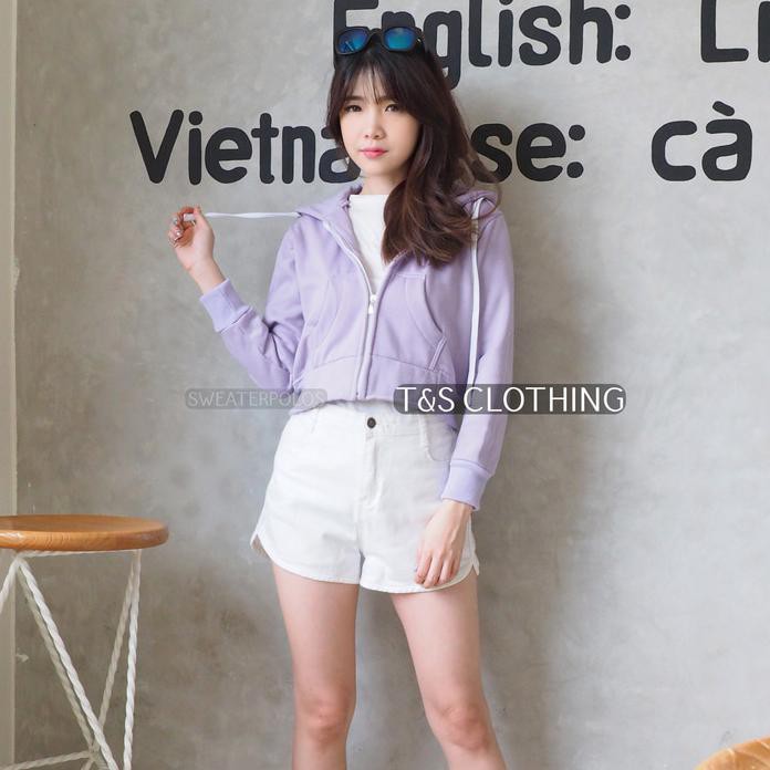 Jaket Crop Hoodie Ungu Muda Wanita