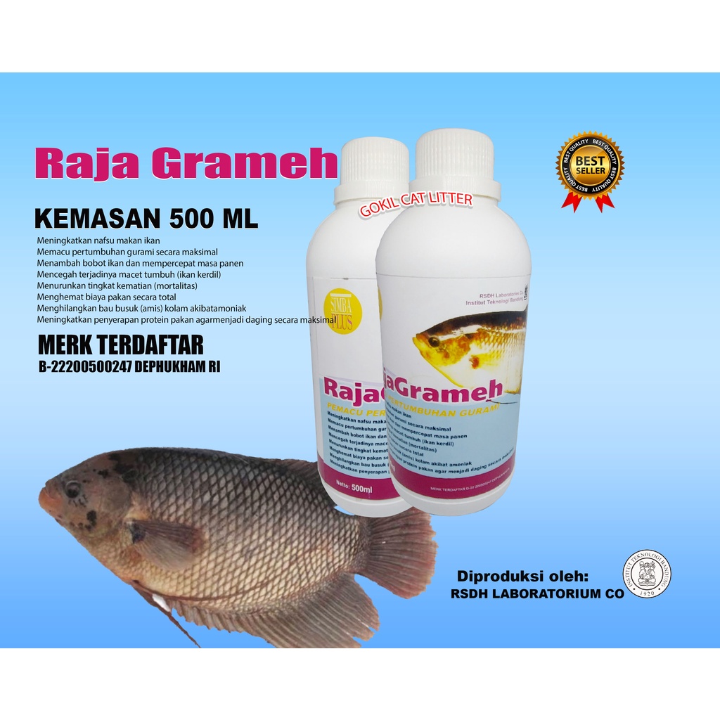 500 ML-RAJA GRAMEH-PENGGEMUK IKAN GURAMIE-VITAMIN IKAN-PROBIOTIK IKAN-PERTUMBUHAN IKAN-