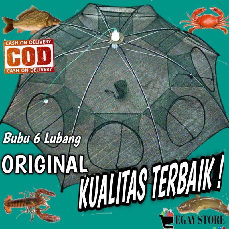 Jaring Ikan Bubu Payung Jebakan Ikan Jala Perangkap Udang Kepiting Lobster 6 Lubang Terlaris