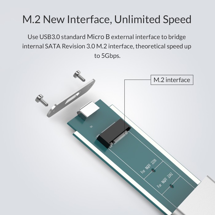 ORICO M.2 NGFF To Micro B USB 3.0 SSD Case Enclosure Aluminum Alloy - M2G-U3