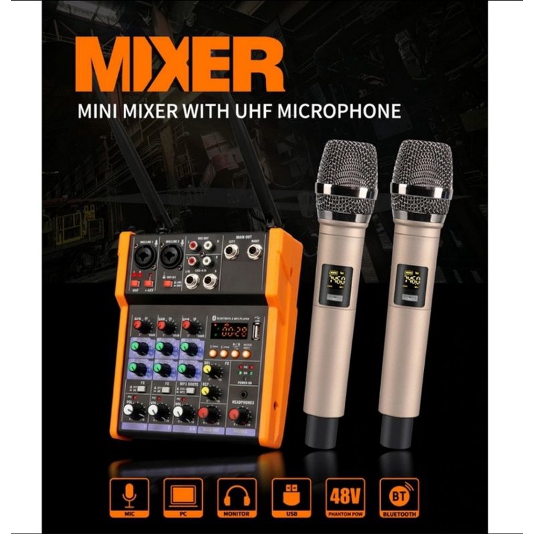 Audio Mixer Professional Sound 3R Mixer 4 Channel Bluetooth 2 Mic Wireless