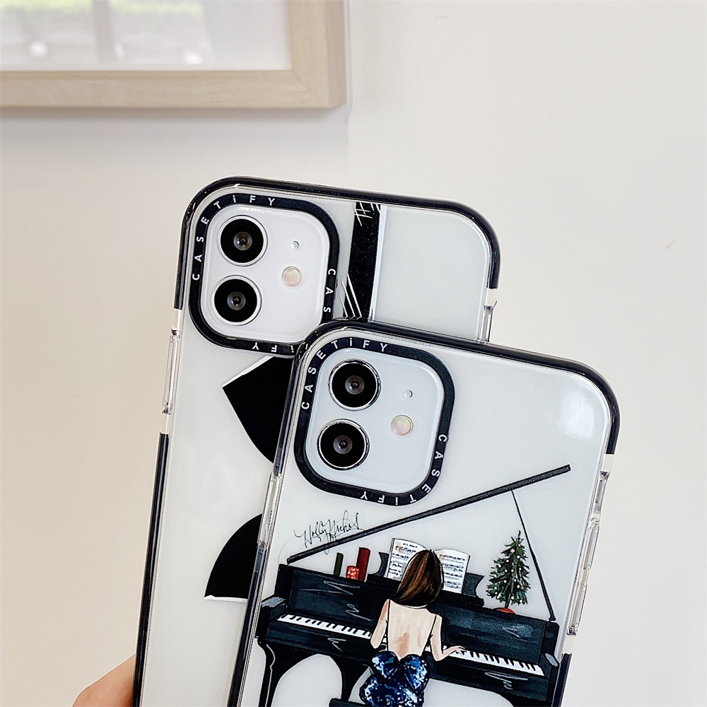 Soft Case Motif Piano Girl &amp; Pita Hitam Cover iPhone 7 8 Plus X XR Xs 11 Pro Max