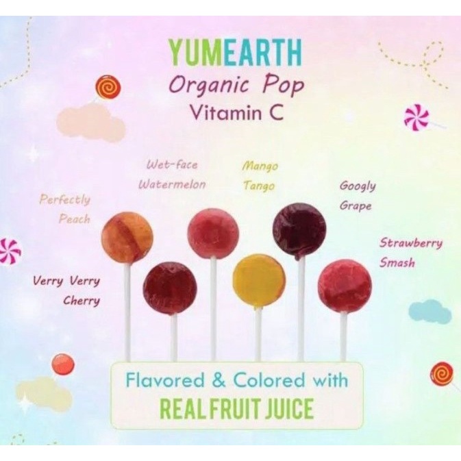 Yum Earth - Yumearth Organic Pops - Favorites Vitamin C 1 Pop (Satuan) 6,2gr