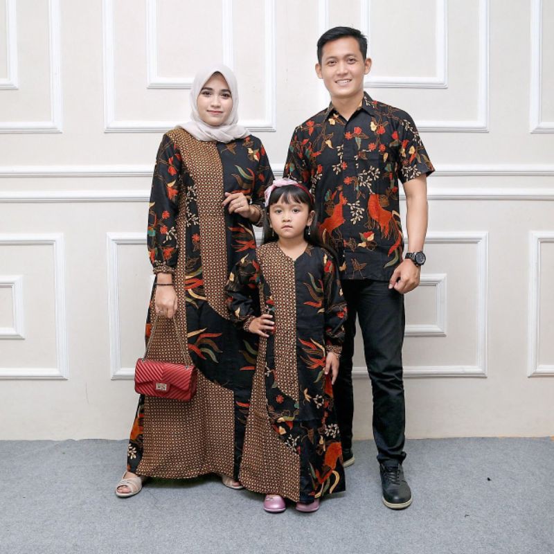 Batik Couple Keluarga Modern Baju Couple Gamis Batik Jumbo Sarimbit Ibu Ayah Dan Anak