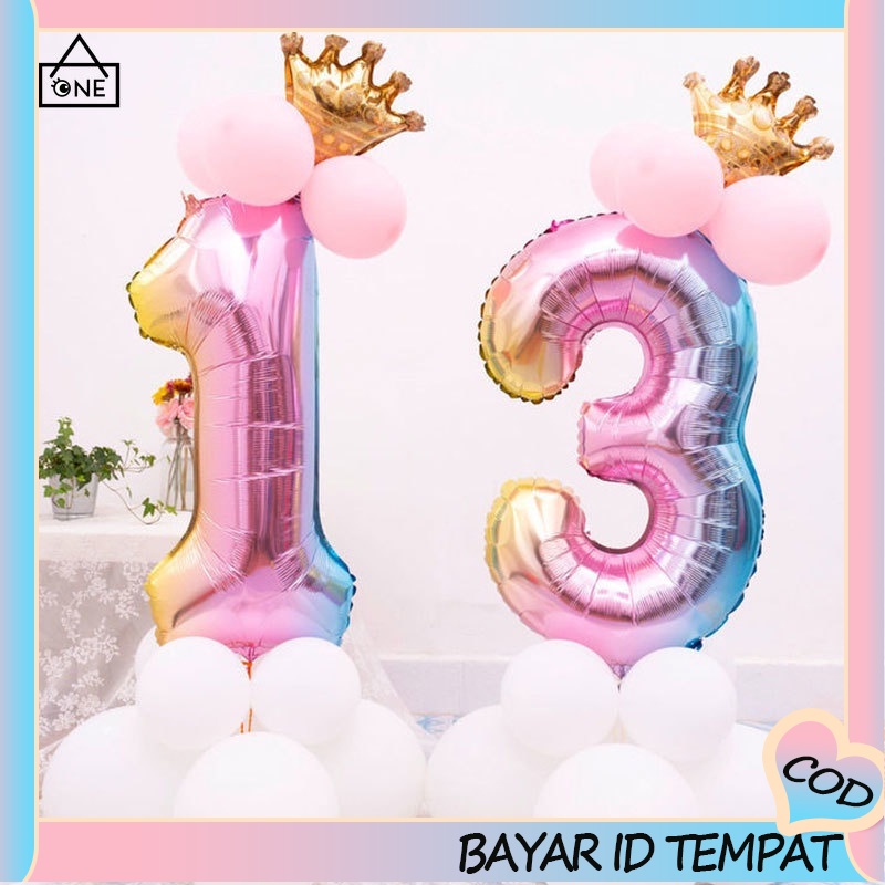 32 Inch Aluminium Foil Gradien Nomor Balon Mahkota Balon Ulang Tahun Dekorasi Pesta Pernikahan Birthday Supply COD❤️