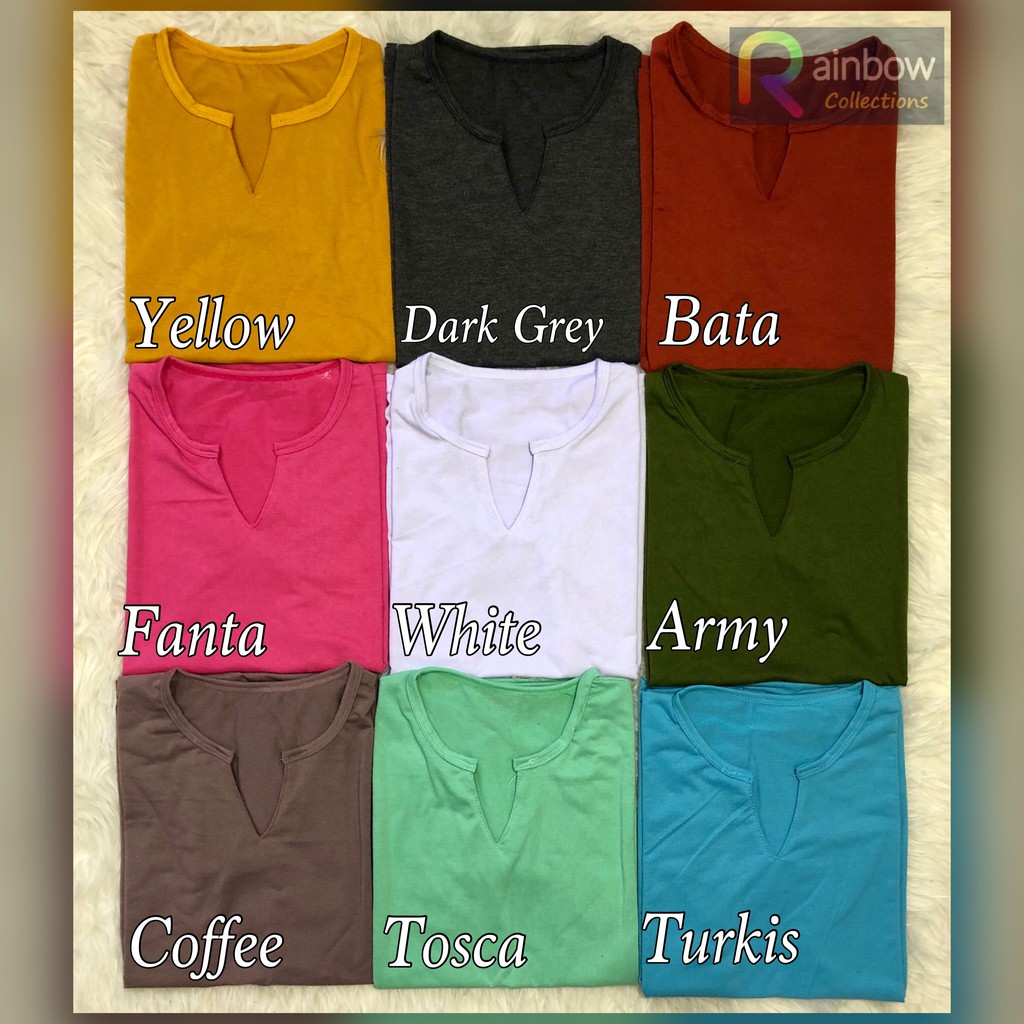 RAINBOW - KAOS WANITA KERAH OV / OV-NECK POLOS SPANDEX SIZE XL