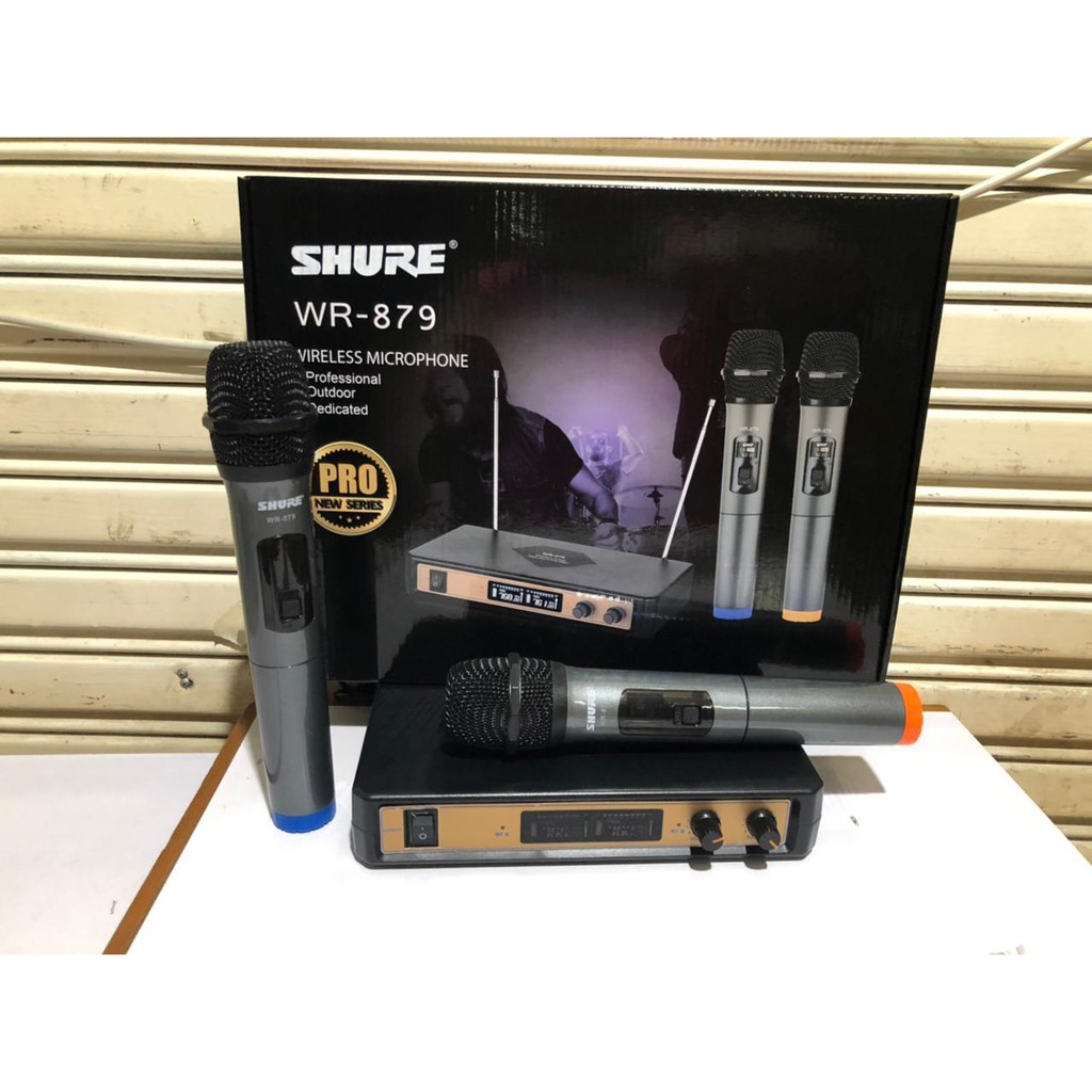 SHURE Microphone Mic Double Wireless WR-879 Hitam