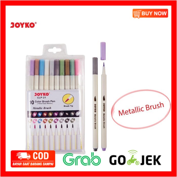 

(BISA COD) Joyko Color Brush Pen CLP-21 Metallic Kuas Pena Metalik 10 Warna ORI
