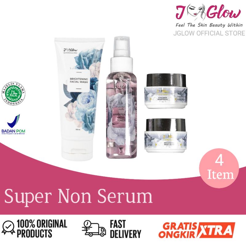 Jglow Skincare Paket Super Whitening Glowing Paket Perawatan Wajah Kecantikan Bpom-Super Non Serum