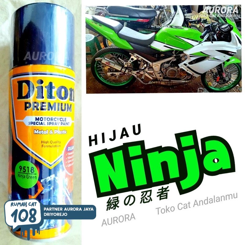 

Rumah Cat - Pilox Diton Premium Ninja Green 9518 Hijau Muda Kawasaki Cat Semprot Tahan Bensin 400ml | Rumah Cat Mobil dan Motol