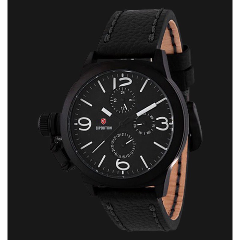 Expedition E6339-BFLIPBASL Woman Black Dial Black Genuine Leather Strap