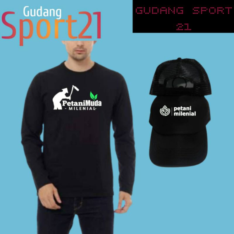 kaos baju lengan panjang petani muda milenial plus topi kaos petani bangga jadi petani