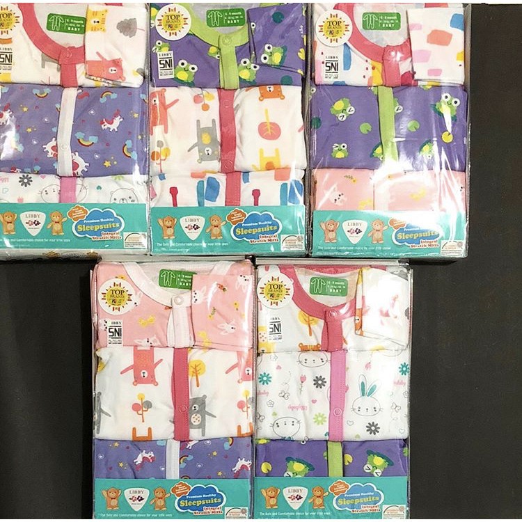 3 pcs - Libby Premium Healthy Sleepsuits Girl 6-9 bulan : 69 G 69 - 69 G 73