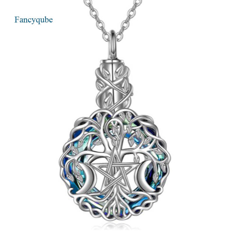 Fancyqube Kalung Jimat Sterling Silver Model Triple Moon Goddess Pentagram Untuk Wanita