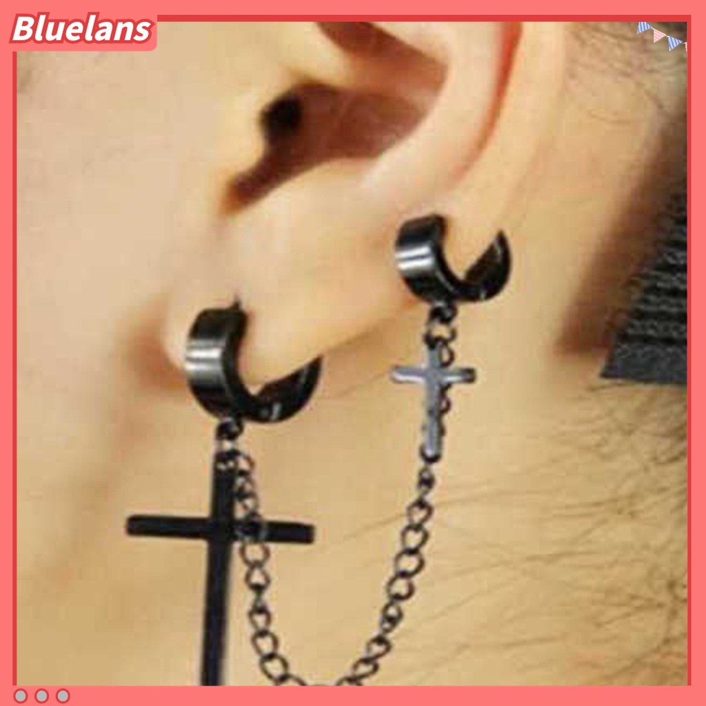 1 Pc Anting Rantai Rumbai Salib Bahan Logam Gaya Punk Hip-Hop Untuk Pria