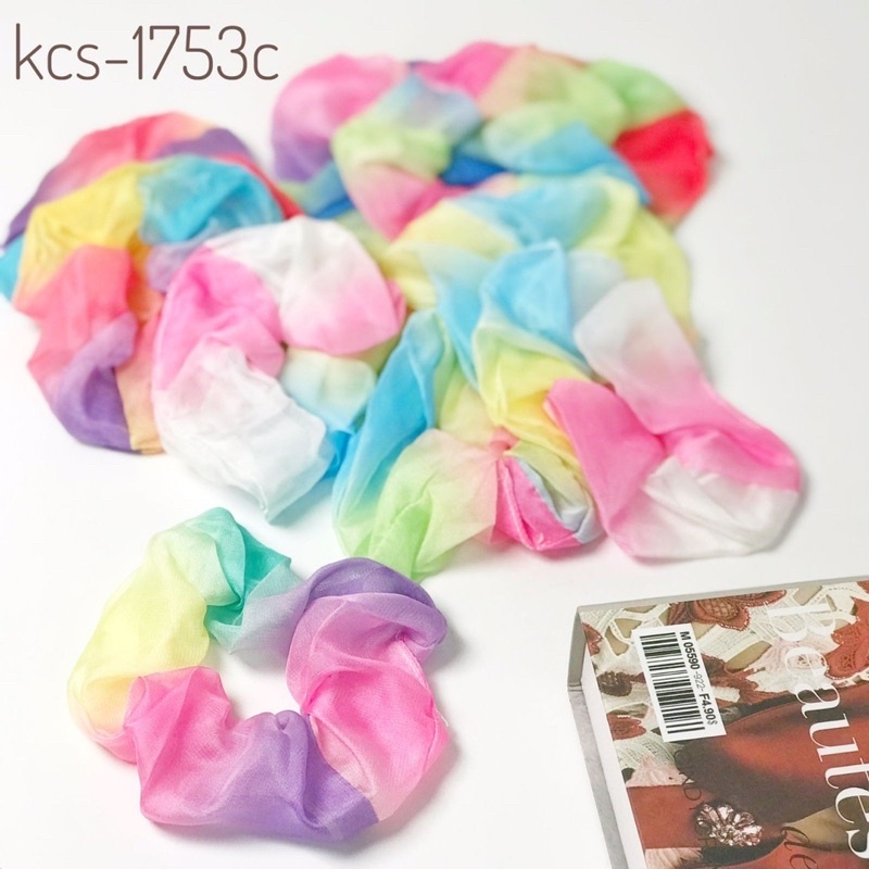 ikat rambut scrunchie rainbow pelangi warna warni scrunchies