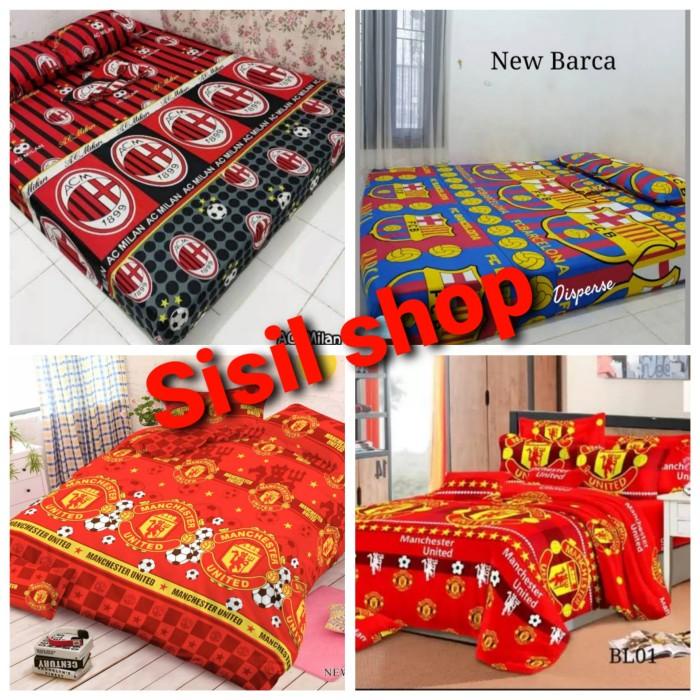 Sprei Motif Klub Bola Mu Barcelona Ac Milan Ukuran Kasur No 1 180X200