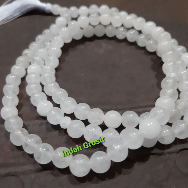 TASBIH BATU GIOK PUTIH SALJU 108BUTIR 8MM NATURAL