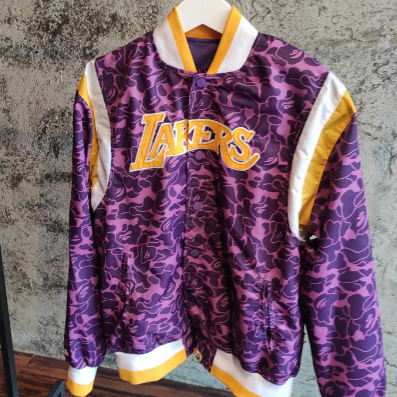 vintage jaket hoodie varsity second bape lakers nba team