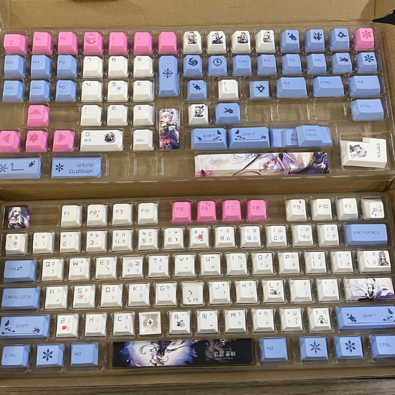 Genshin Impact Kamisato Ayaka Design PBT Keycap OEM Profile DYE-SUB Keycaps For Mechanical Keyboard  61 64 68 87 104 108 96 980 Layout