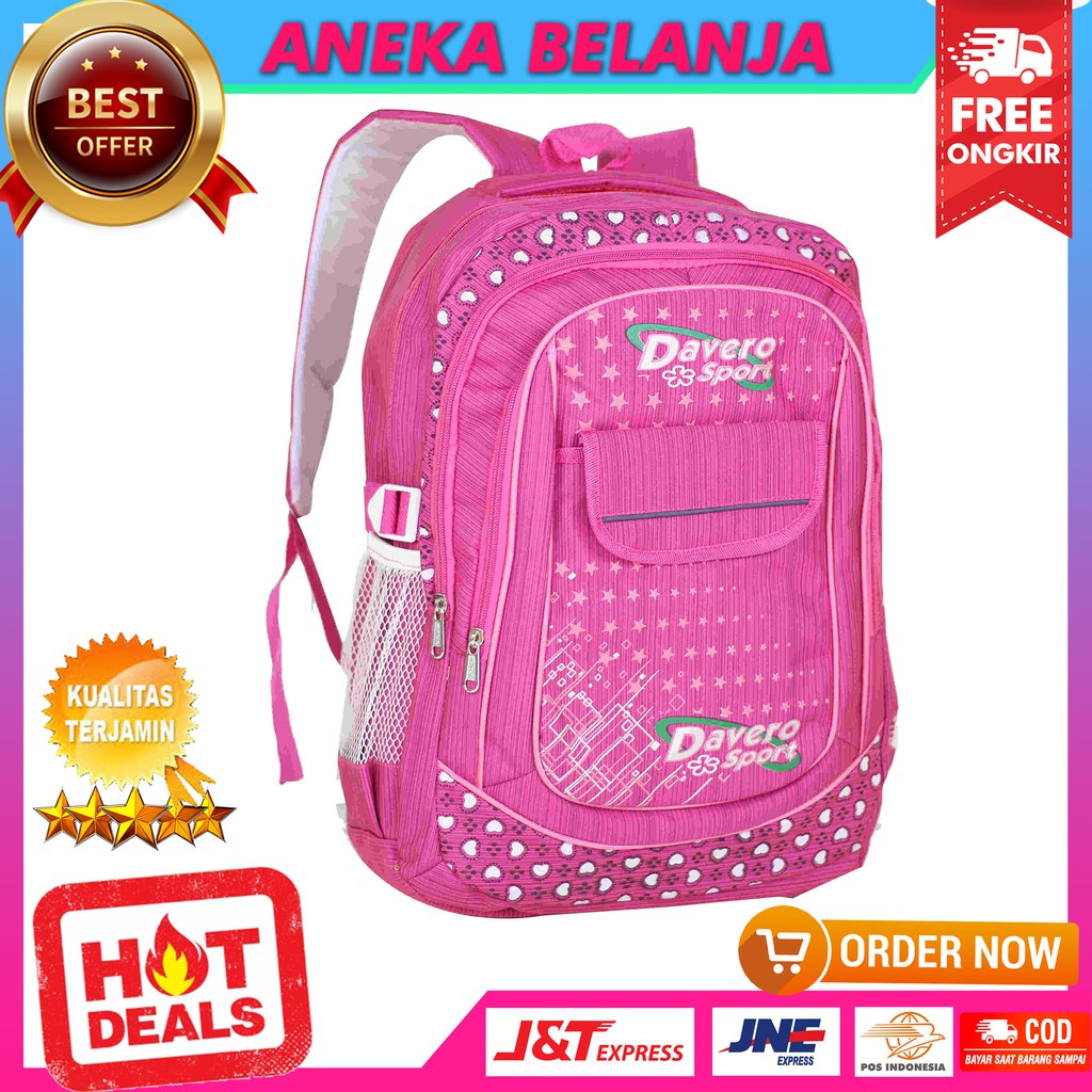 New Arrival Tas Ransel Khusus Cewek Model Davero Pink Terbaru Ekonomis Tas Sekolah SD SMP Kece Bagus
