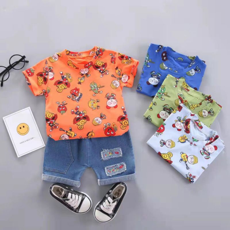 Setelan Anak Import Kaos Fullprint 1-5 Tahun Setelan Anak Laki laki Kaos dan Celana Jeans