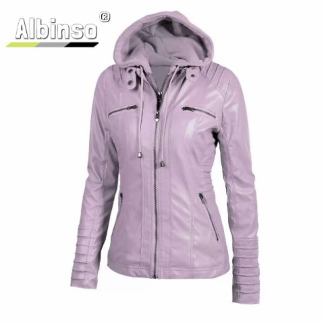 Jaket kulit sintetis hoodie wanita / jaket semi kulit sintetis  / fashion wanita /pakaian wanita