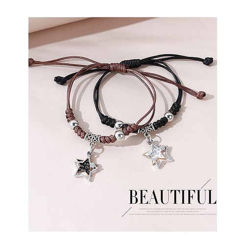 LRC Gelang Tangan Fashion Black+brown Five-pointed Star Bracelet Set Y65667